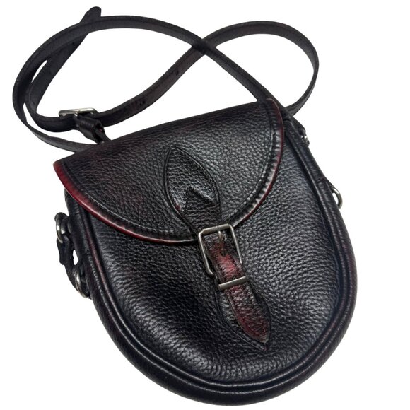 Re-Issue 1976 Roots Bavarian Leather Crossbody Satchel Black/Wine Red Purse - Picture 1 of 13
